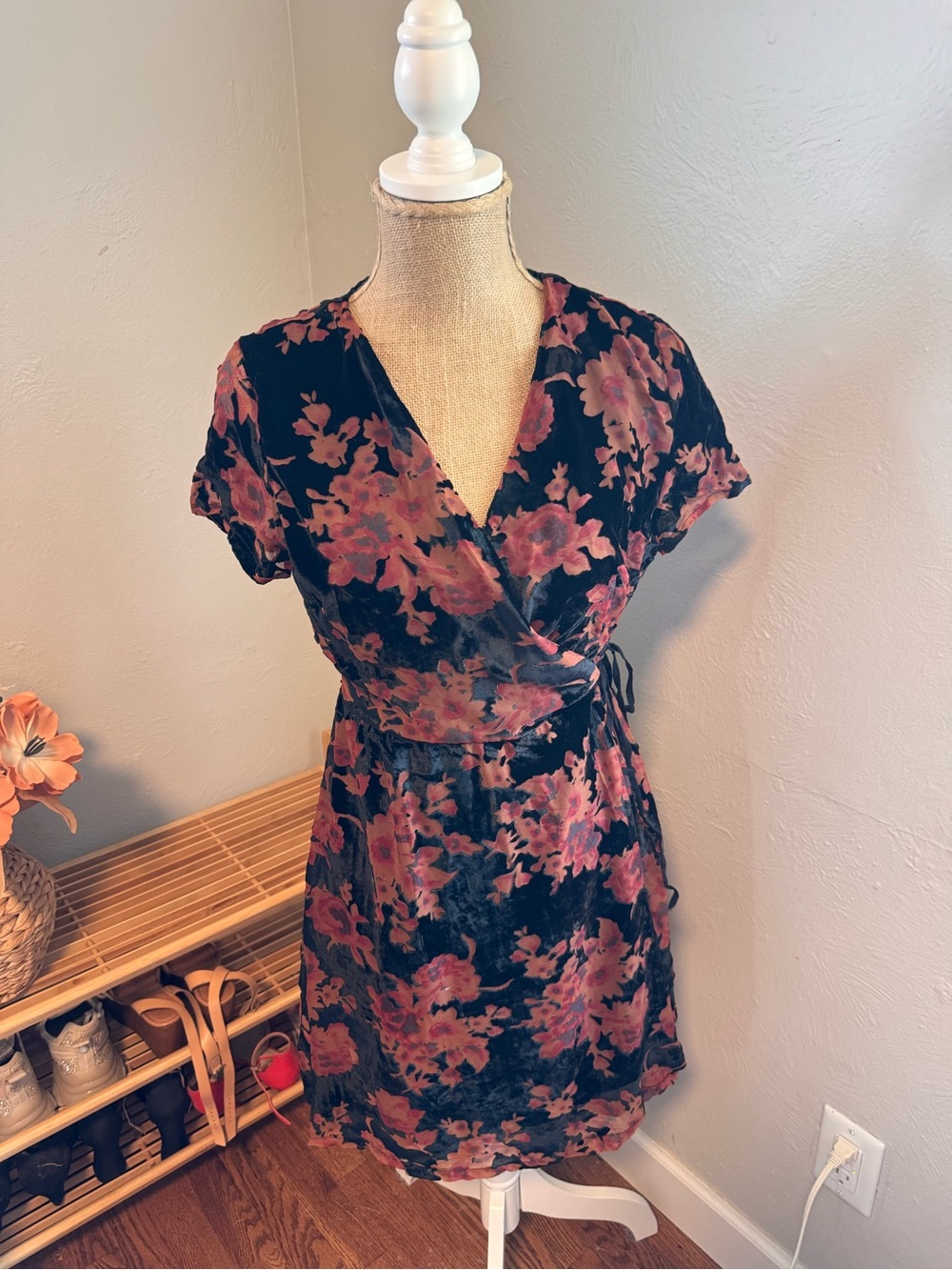Floral Velvet Burnout Wrap Dress